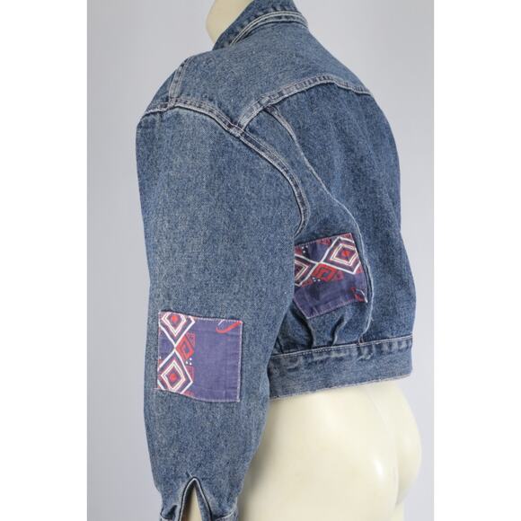 Vintage Guess Georges Marciano 80s Patchwork Stone Washed Denim Jean Jacket Sz S - Picture 13 of 16